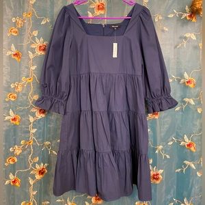 NWT Madewell Ruffle Mini Dress in Navy Blue Size 2